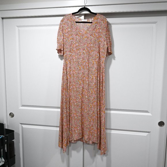 Rich & Royal Yellow and Pink Print Midi Summer Dress | Size 42 - Picture 4 of 11